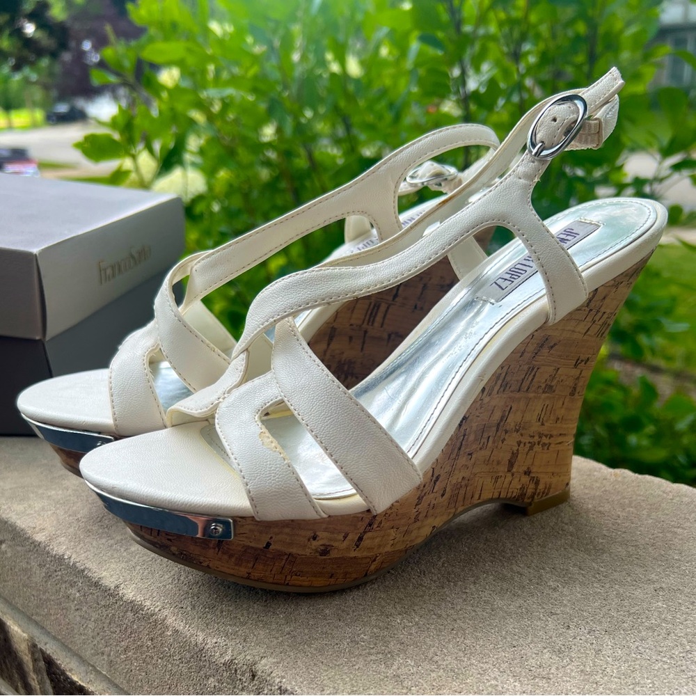 Jennifer Lopez White/Cork Summer Wedges